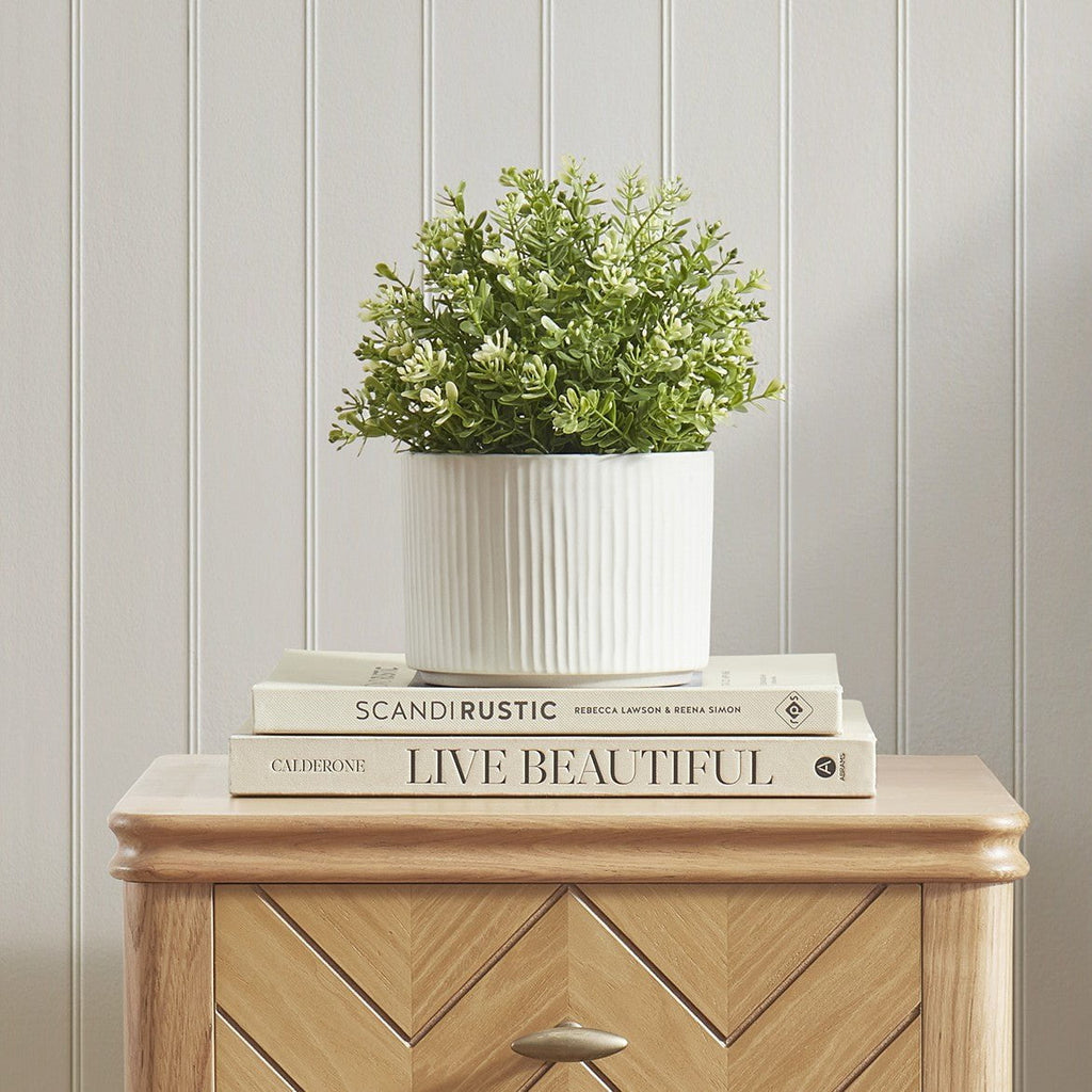 Flora Ribbed Clay Plant Pot - White