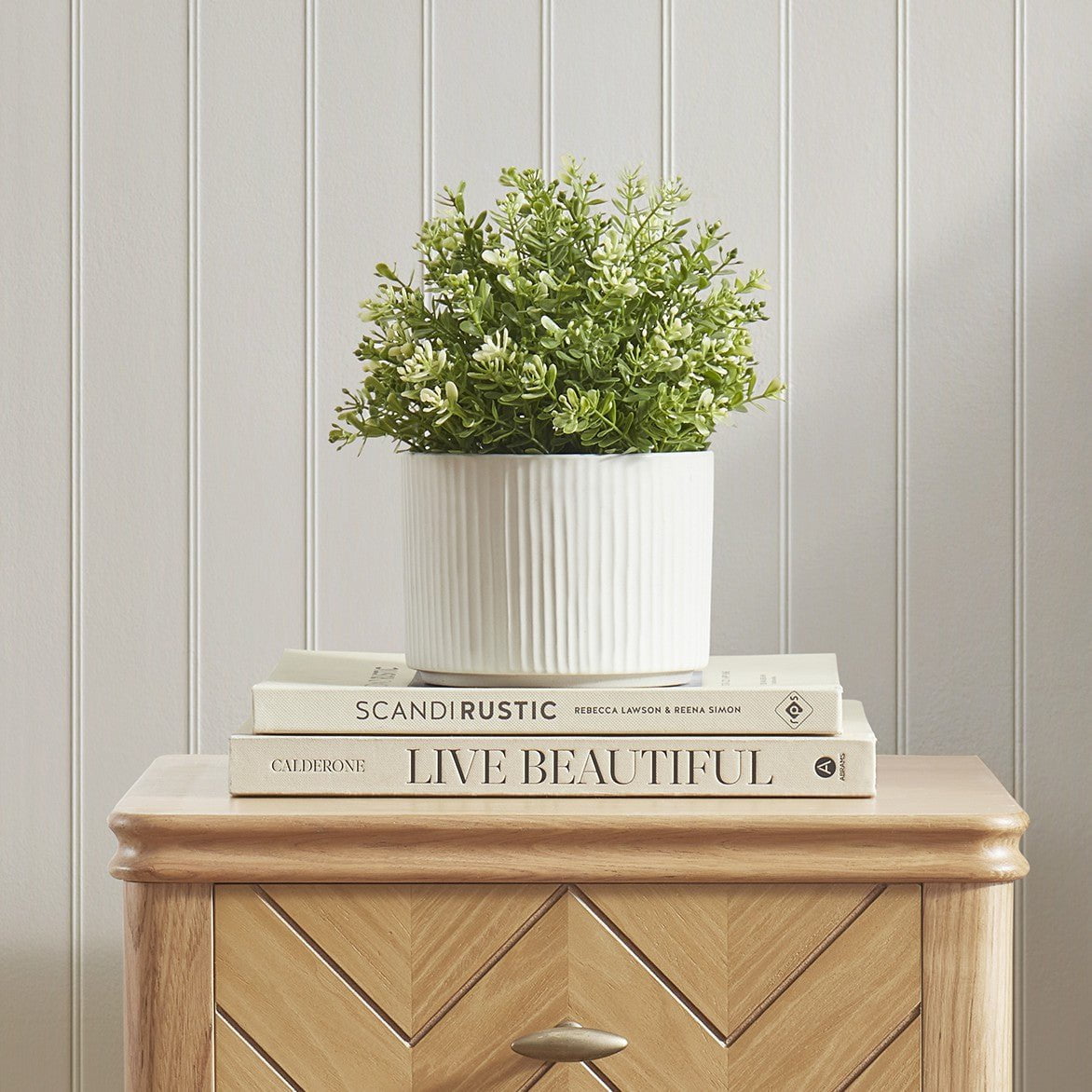 Flora Ribbed Clay Plant Pot - White